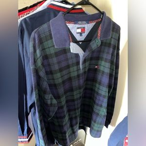 Tommy Hilfiger Vintage 90’s Men's plaid long sleeve polo Size L